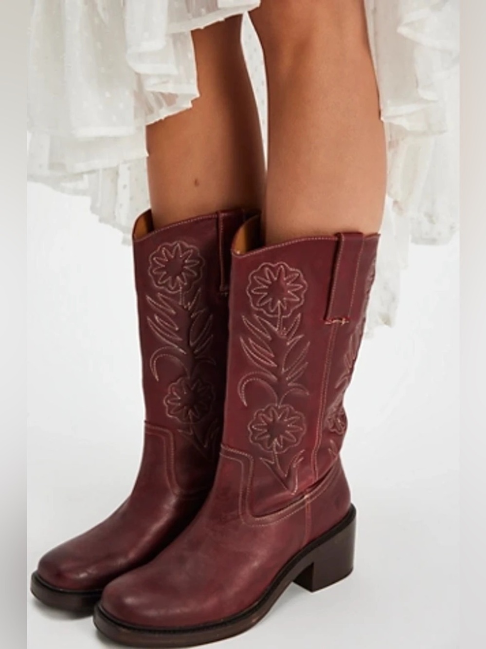 Free People x Frye Kate Deco Stitch Boots in Merlot Size 7.5 NIB